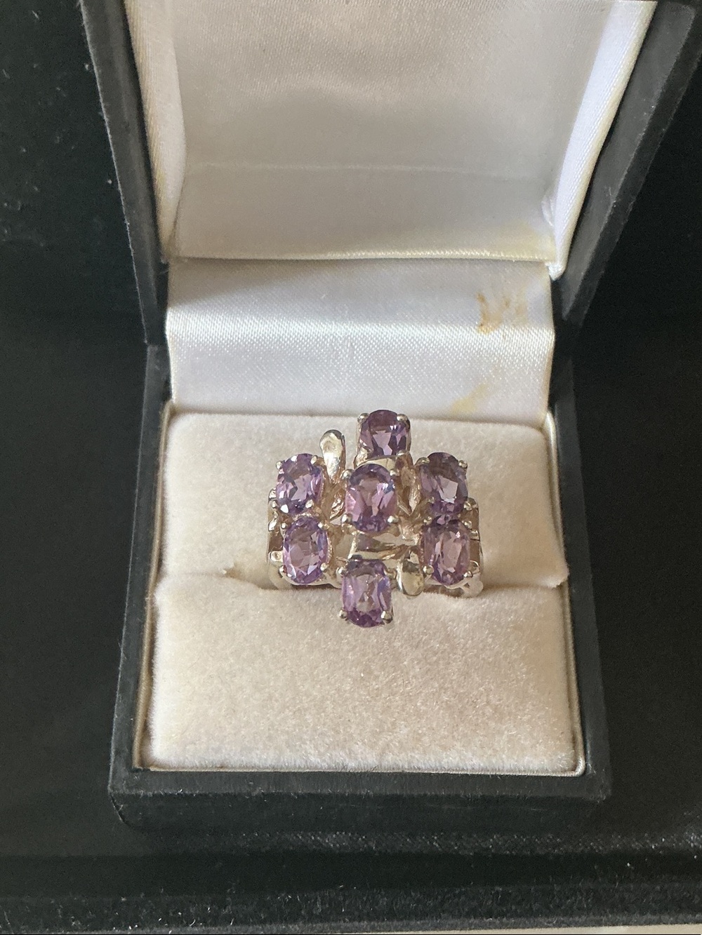 Sterling Silver Amethyst Cluster Ring - Purple Gemstone Women’s Ring